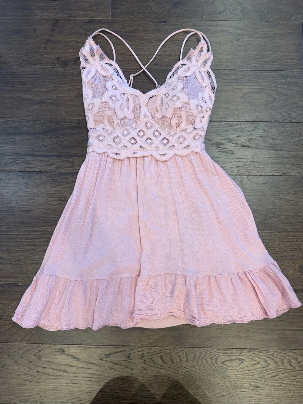 Blue Rain x Francesca’s Babydoll Crochet Bodice Mini Dress Size XS - C33-084
